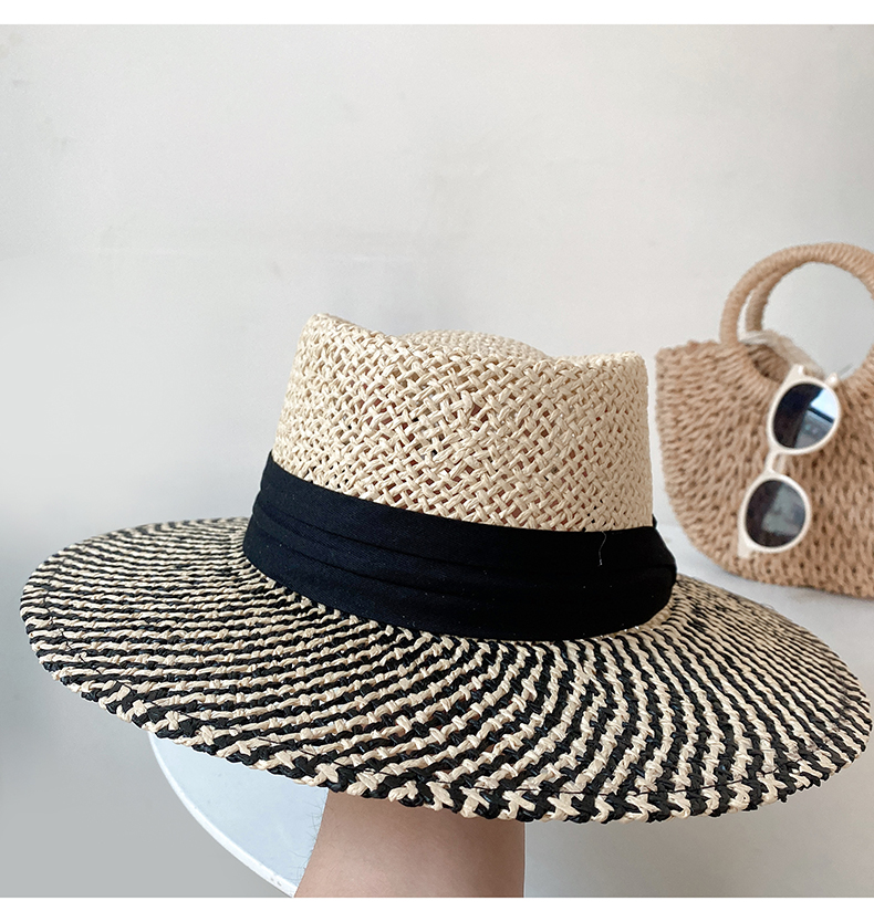 Lafite da donna, cappello da pescatore estivo con protezione solare flat top, foto da spiaggia, cappello in paglia intrecciata_voghion.com