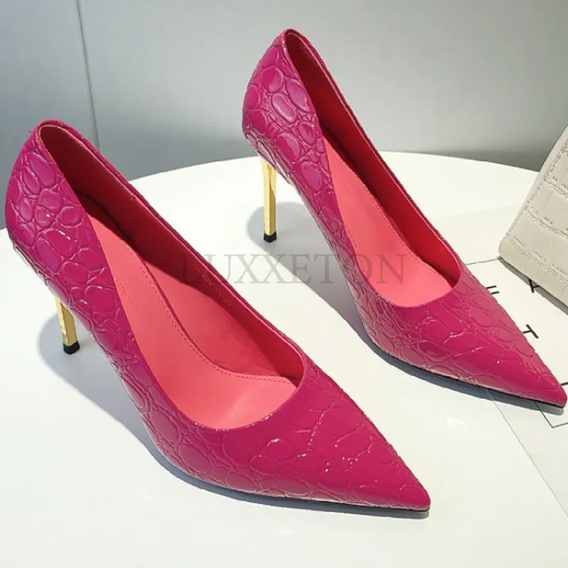 Weibliche High Heels Sexy Pumps mit Handtasche Sets Krokodil Pu Büro Dame Kleid Party Schuhe Match Frauen Gripsack Braun_voghion.com