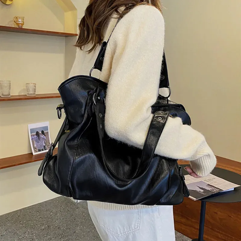 Large Black Womens Shoulder Bags Big Size Casual Tote Quality PU Leather Hobos Crossbody Bag Female Travel Shopper_voghion.com
