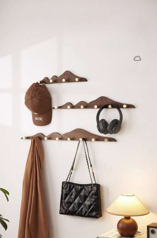 【 42000 People's Collection 】 Solid Wood Clothes No Punching Brass Long Row Hooks, Fitting Room Wardrobe, Entrance, Coat_voghion.com