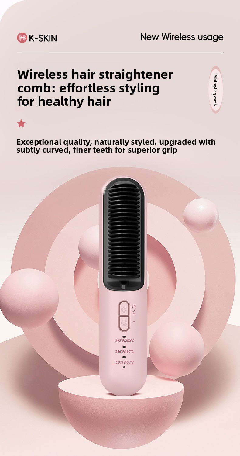 Portable Wireless Hair Straightener Comb - 2-in-1 Electric Hair Curler & Straightening Iron For Styling On-the-Go_voghion.com