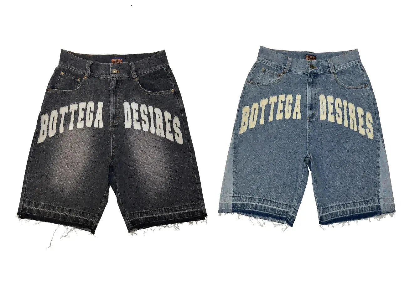 Heren Zwart Blauw Gewassen Denim Y2k Retro Letter Patchwork Zomer Mode Zand Shorts Casual Gesplitste Jorts Gym Sweatpants_voghion.com