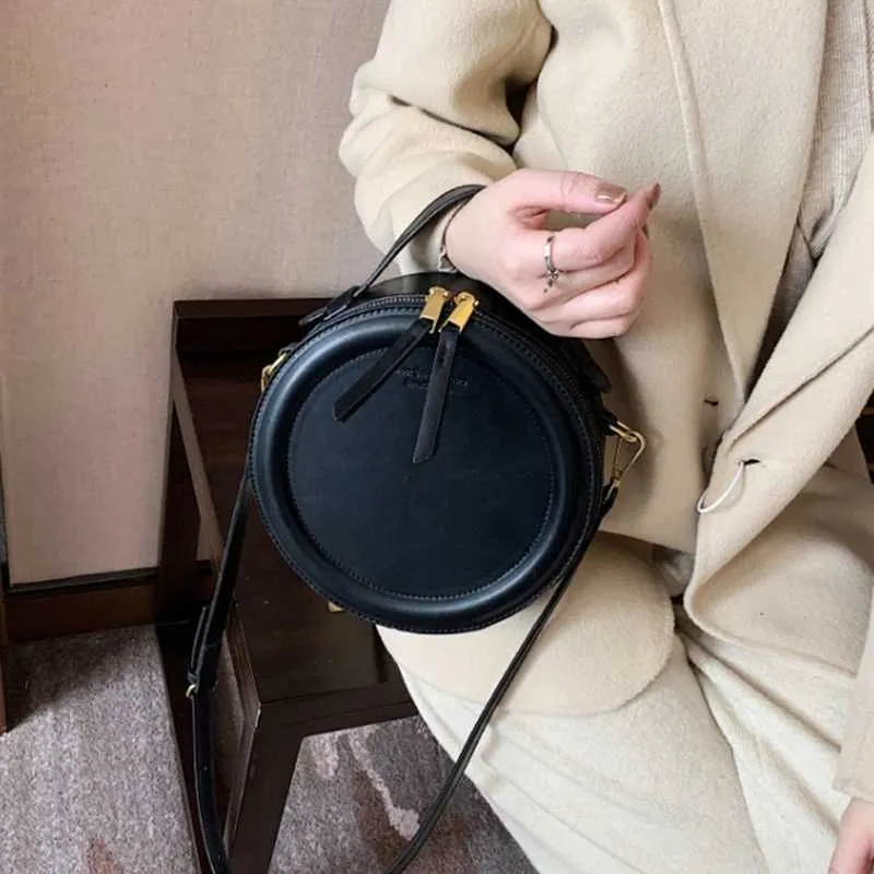 Einfarbig PU Leder Schulter Umhängetasche Für Frauen Runde Kleine Handtasche Mode Designer Taschen Weibliche Zipper_voghion.com