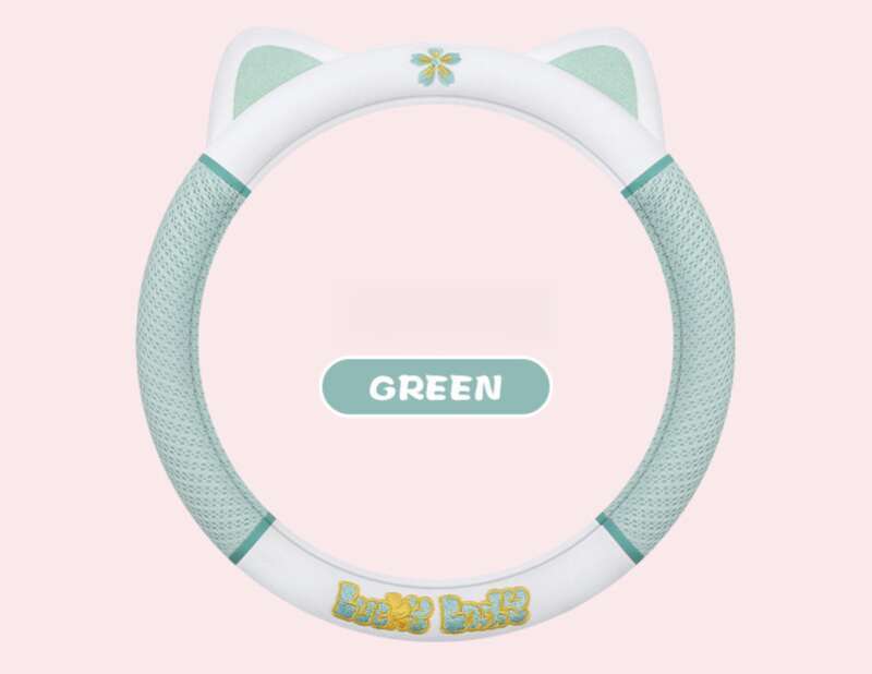 Housse de volant de voiture mignonne et mignonne, adaptée à toutes les saisons, design en maille, housse de poignée de voiture avec petit chat_voghion.com