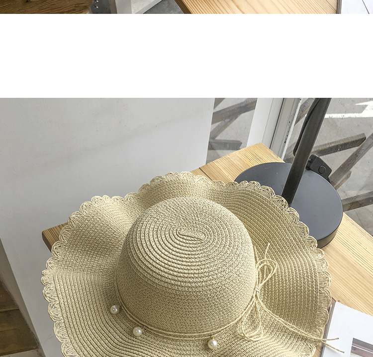 Hat for women in summer, small refreshing waves, large brimmed straw Korean version, versatile pearl, casual protection,_voghion.com