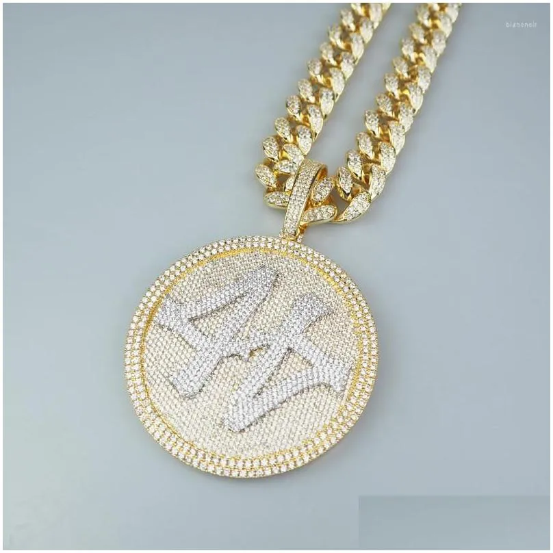 Collane con ciondolo da uomo, grandi dimensioni, ghiacciate, rotonde, 44, medaglione con catena cubana hip hop, collana alla moda Kpop Icy_voghion.com