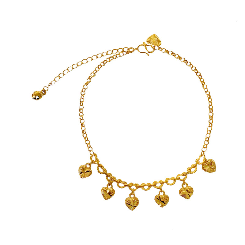 Bracelet de cheville vietnamien en plaqué or avec cœur creux, couleur longue durée, pompon en cuivre plaqué pour femme, été_voghion.com