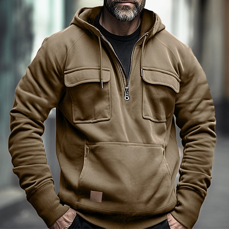 Frühling und Herbst Herren einfarbig Arbeitskleidung lässig Multi Pocket Kapuzenpullover Jugend Pullover_voghion.com