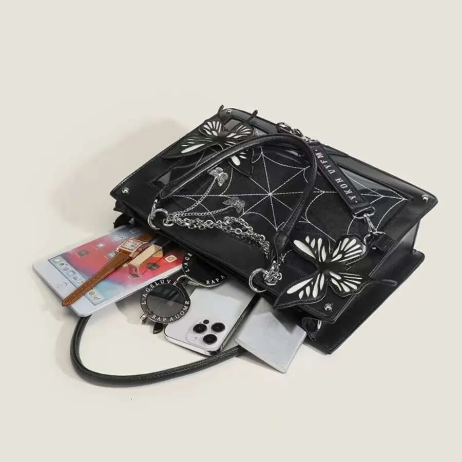 Y2k maze butterfly spider web DIY transparent Italian Lolita Gothic handbag retro fashion shoulder bag street decoration_voghion.com