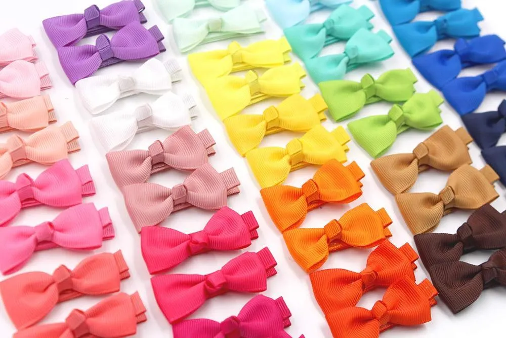 50 Pieces Boutique Tiny Grosgrain 2" Hair Bows Non-Slip Full Lined Alligator Clips For Baby Girls Toddlers 25 Colors_voghion.com
