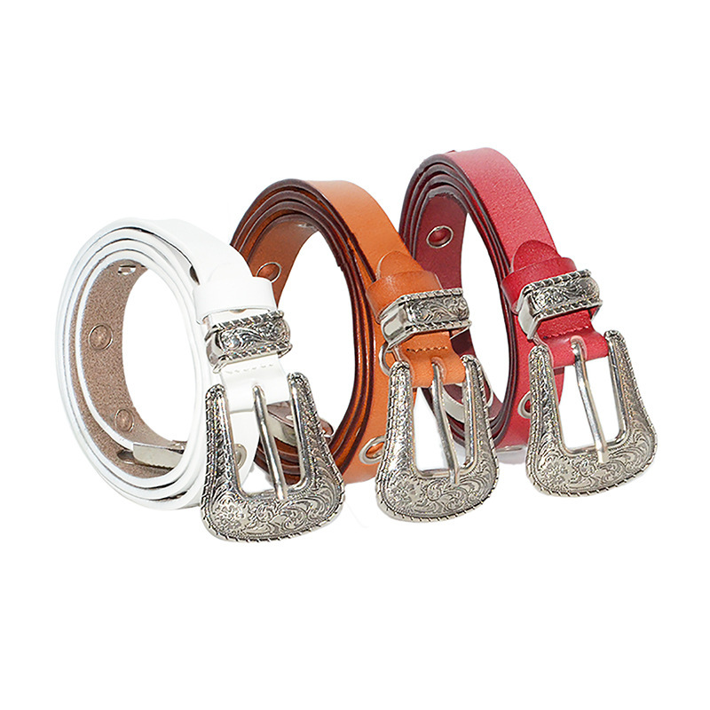 Belt pure cowhide texture needle buckle Korean version trendy casual versatile thin belt women's style_voghion.com