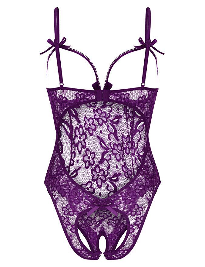 Lace Dark Patterned Open Cut One-piece Fun Lingerie Set_voghion.com