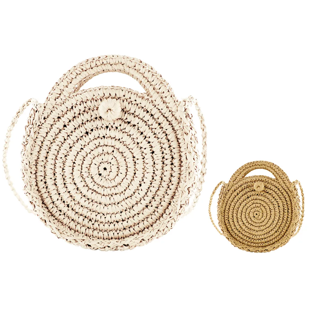 Borsa a tracolla rotonda intrecciata da donna con manico superiore, borsa estiva alla moda, casual, semplice ed elegante, da festa, fatta a mano, in paglia._voghion.com
