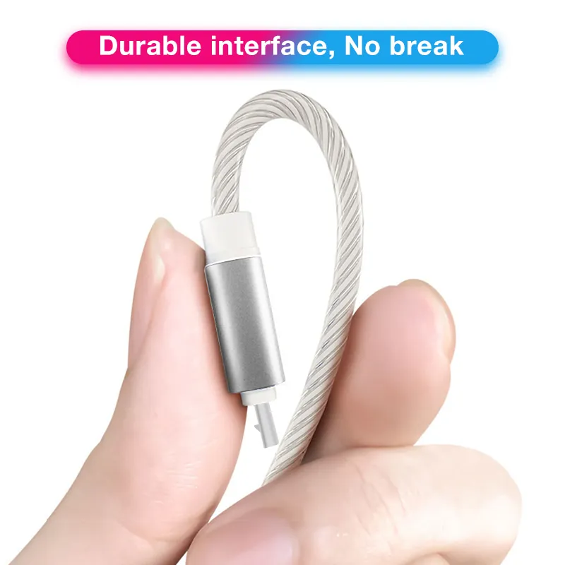 Câble lumineux 2022 pour recharge de téléphone portable, lumière LED, micro USB Type C, compatible avec Samsung, Xiaomi, iPhone_voghion.com