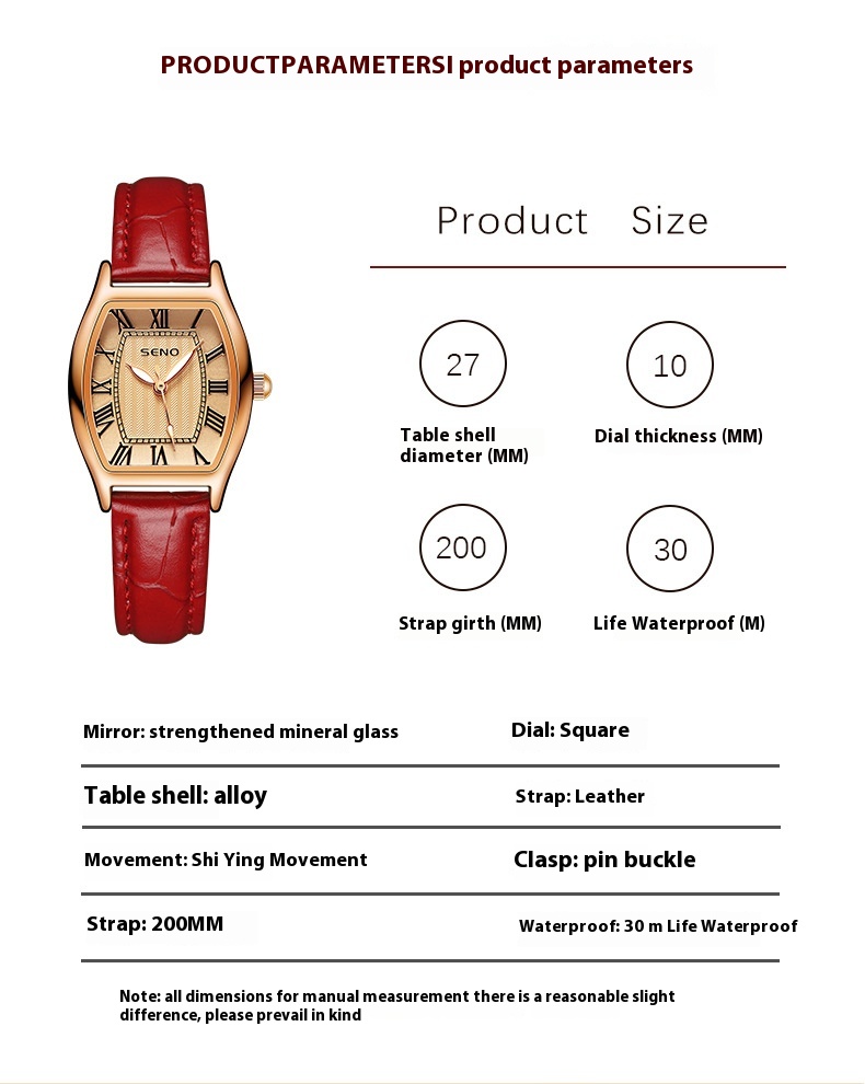 Merkelegering i kunstskinn OEMODM damebelte vanntett liten vinfat kvartsklokke_voghion.com