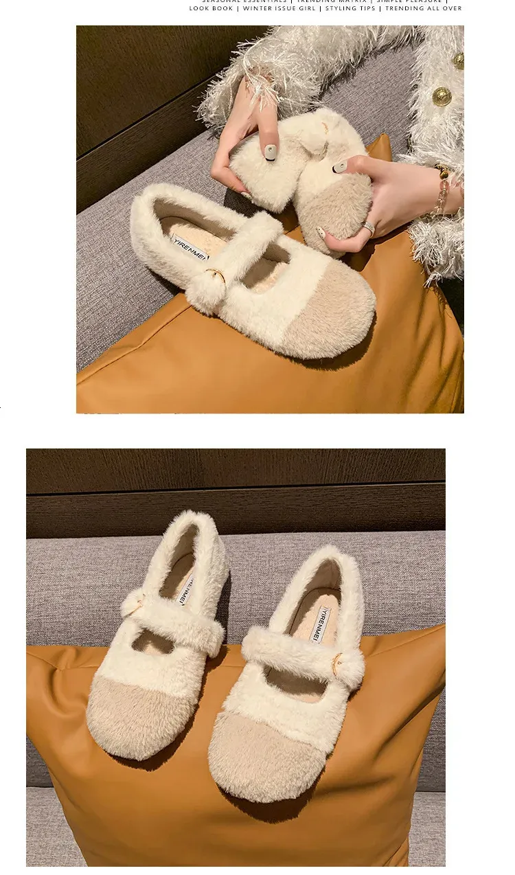 Moda Punta Quadrata Soffice Balletto Appartamento 2025 Inverno Caldo Peluche Cappotto Donna Comodo Pelliccia Mary Jane Scarpa atos 241122_voghion.com