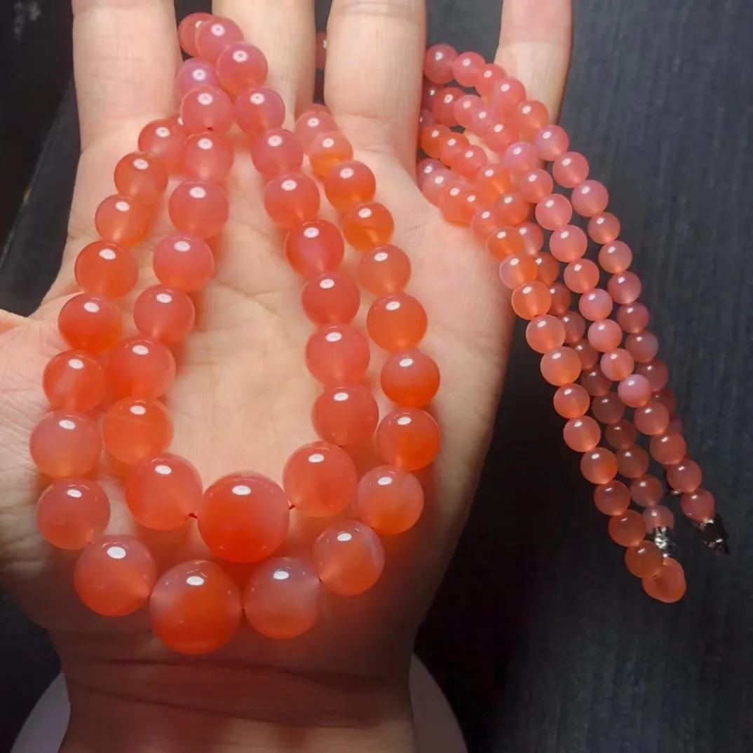 1 db Fengbaowu természetes rózsaszín Yanyuan agát nyaklánc kerek gyöngyökkel, kristály reiki gyógyító kővel, divatékszer ajándék_voghion.com