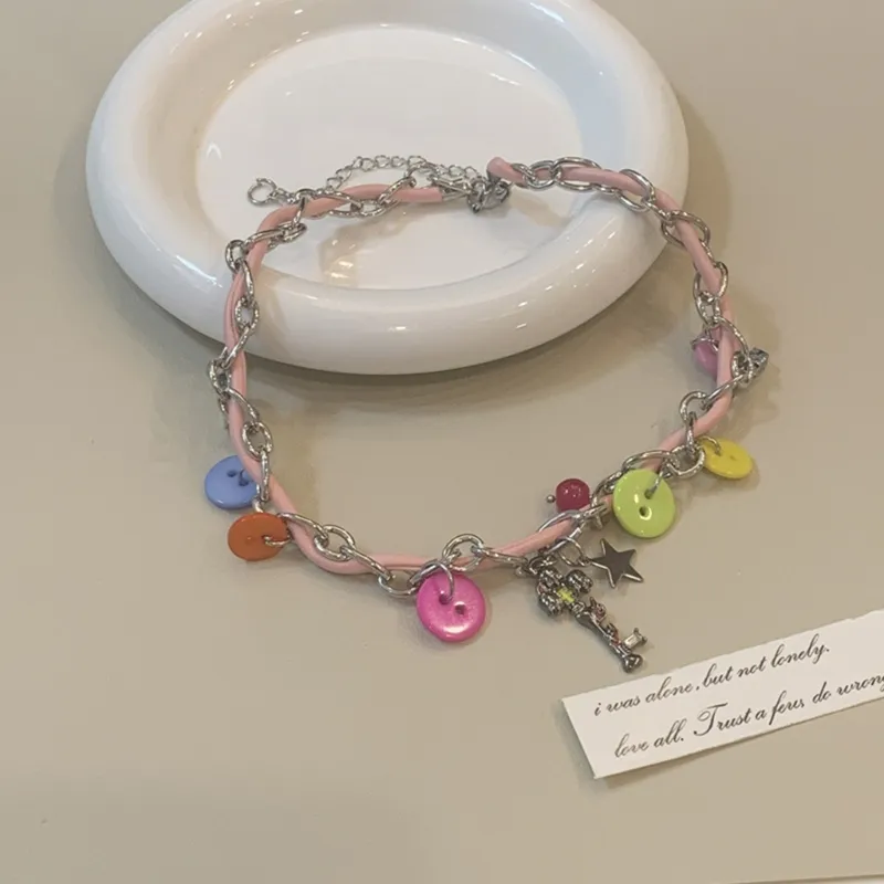Collana choker con perline e bottone pendente gioiello boho mare_voghion.com