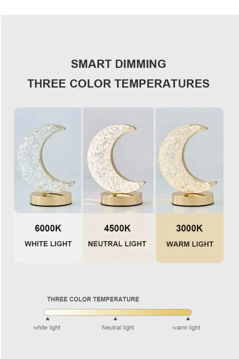 Lampada lunare 3D in cristallo - Luce ambientale USB con dimmerazione al tocco, estetica femminile_voghion.com