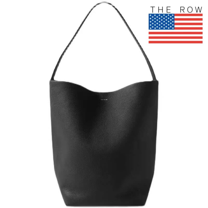 The Row Einkaufstasche aus echtem Leder mit großem Fassungsvermögen für den Weg zur Arbeit, Schultertasche aus Rindsleder mit Litschi-Granaten, vielseitige Eimertasche_voghion.com