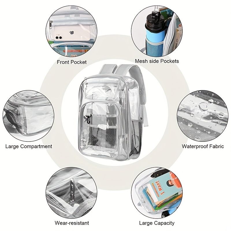 Durchsichtiger großer, robuster transparenter PVC-Rucksack, durchsichtig mit verstärkten Riemen, Rucksack, durchsichtige_voghion.com