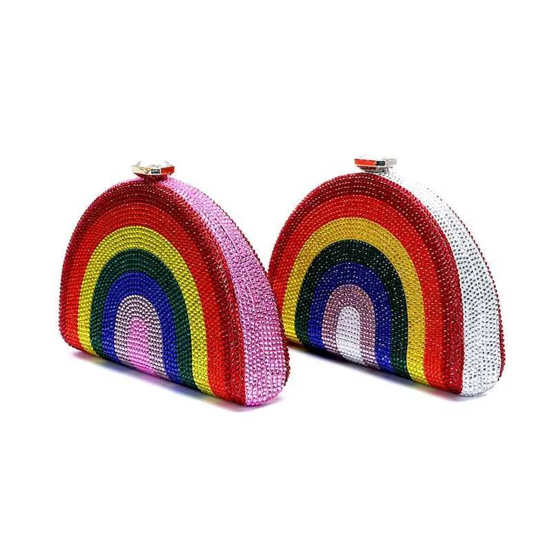 Neuestes Design Damen Rhie Handtasche Hochzeitsbankett Geschenk Kristall mehrfarbig gestreift Regenbogen Dia Abendessen Tasche Y241019_voghion.com