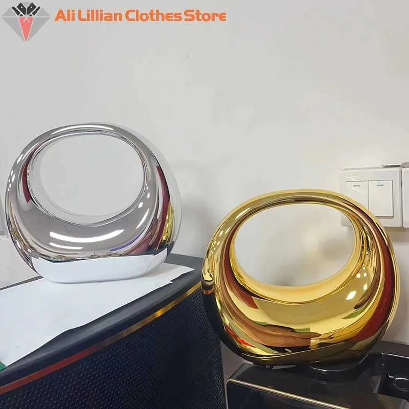 Golden Evening Handbag For Women PVC Wrist Bag Dinner Party Wedding Round Handle Clutch Purse 2024 Designer Handba241116_voghion.com