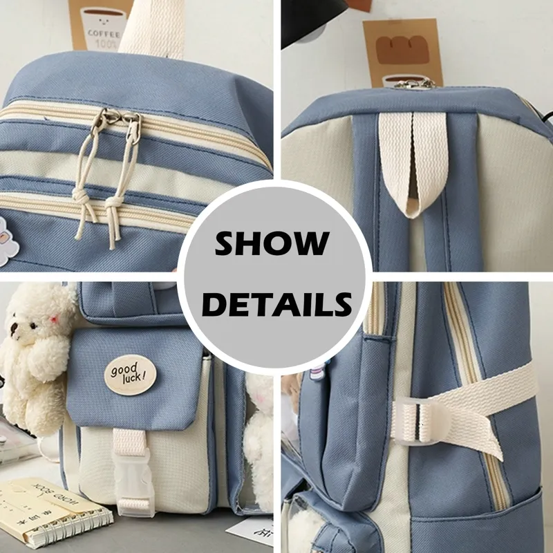 Zaini 5 pezzi Set Zaino scuola per bambini Kawaii Borsa da donna Bookbag Borsa per laptop per adolescenti Ragazze Mochilas Studenti_voghion.com
