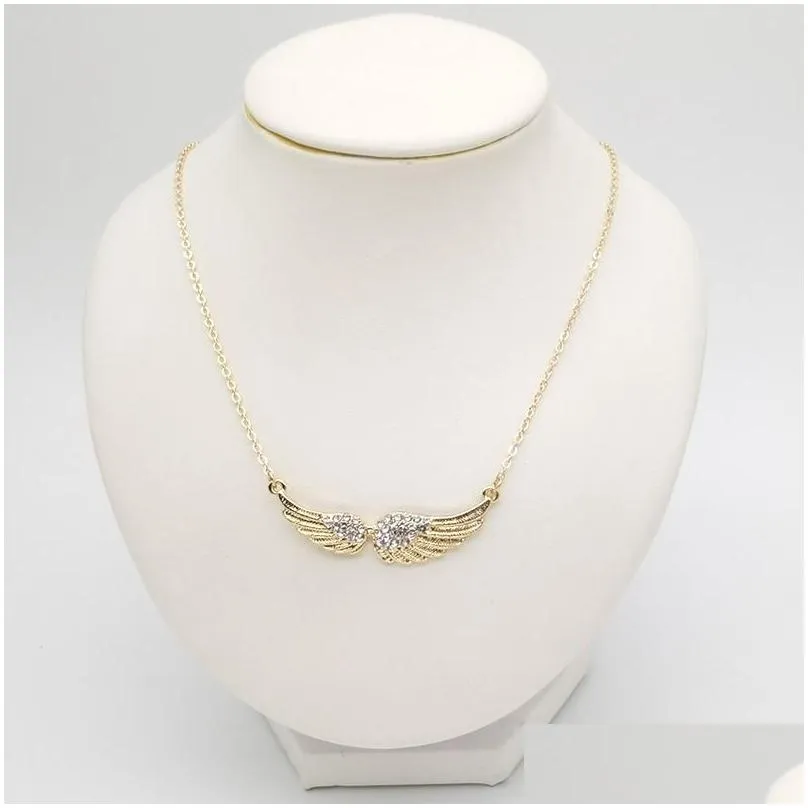 Ciondolo Ali di angeli Ciondoli Collana con carta regalo Oro Argento Colori Strass Ali Collane Gioielli di moda Goccia_voghion.com