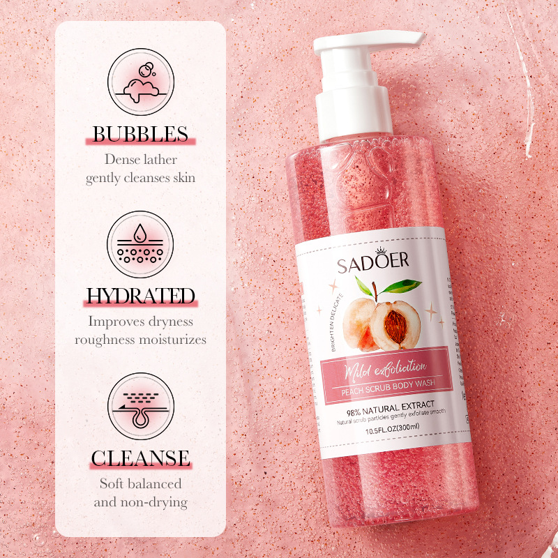 Full English SADOER Peach Fruit Body Scrub Shower Gel Cleansing, Refreshing, and Fragrant_voghion.com