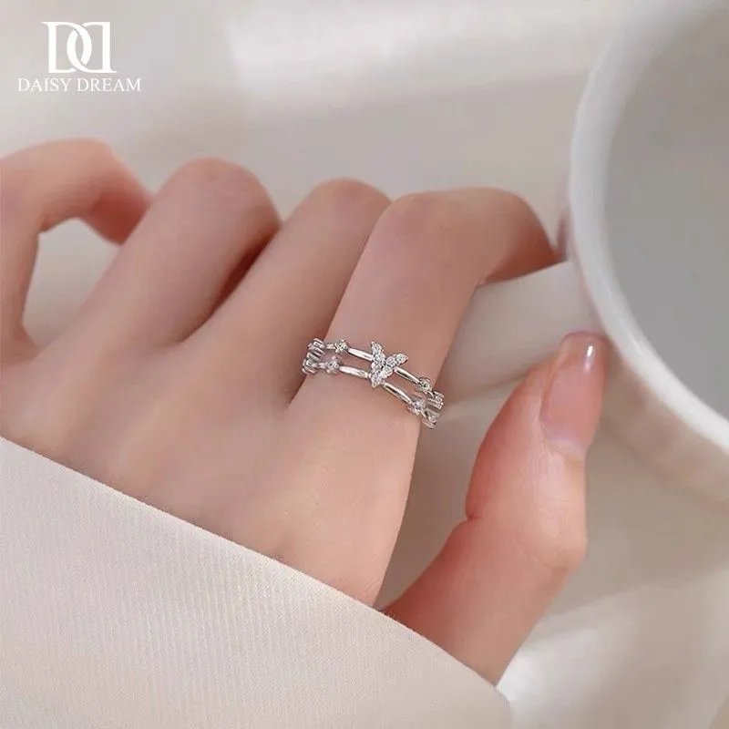 DAISY DREAM999 Pure Silver Double Layer Butterfly Ring For Women, Niche Design, 2025 New Model.._voghion.com