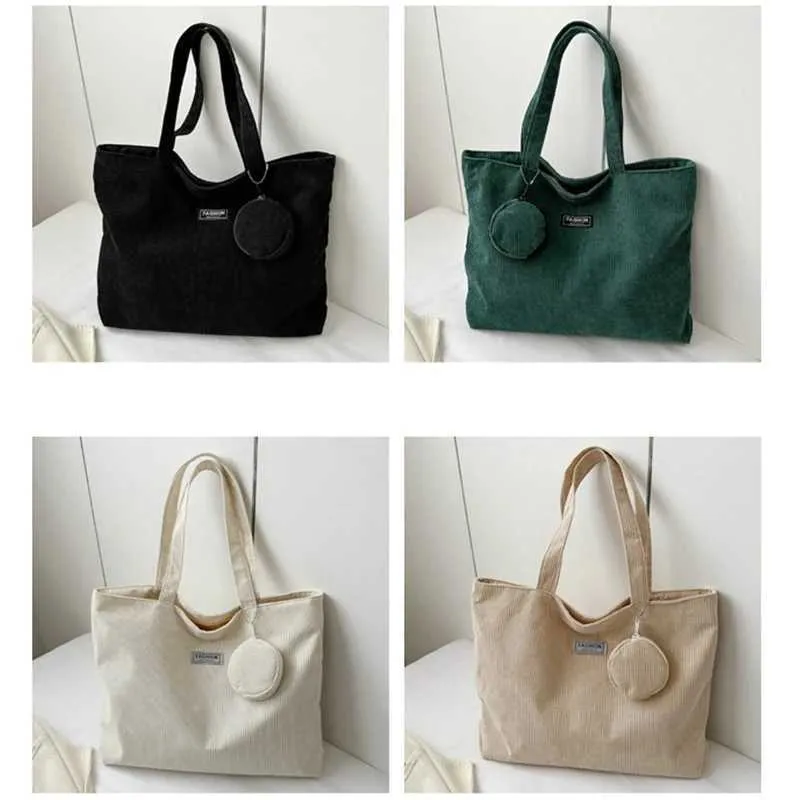 Borse a tracolla da donna in velluto a coste di grande capacità per le donne che vanno a lavoro, borsa alla moda, borsa da viaggio C241104_voghion.com
