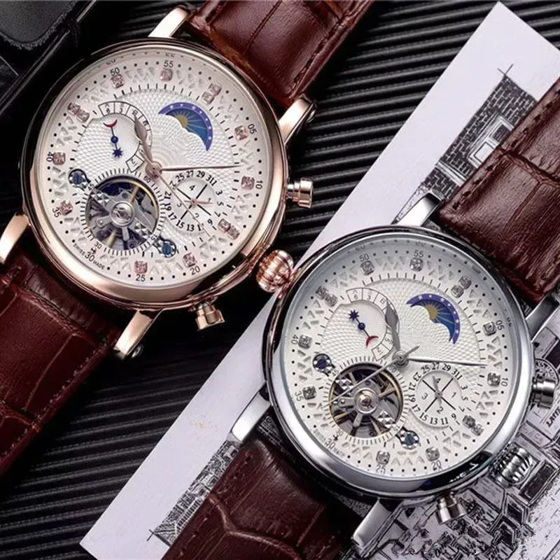 Herren Armbanduhren Skelett Tourbillon Handaufzug Mechanisch Automatikuhr Lederuhren_voghion.com