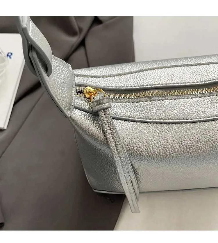 Borsa a tracolla in pelle PU alla moda da donna, borsa a tracolla in pelle solida, borsa a tracolla casual da donna, versatile, in argento_voghion.com