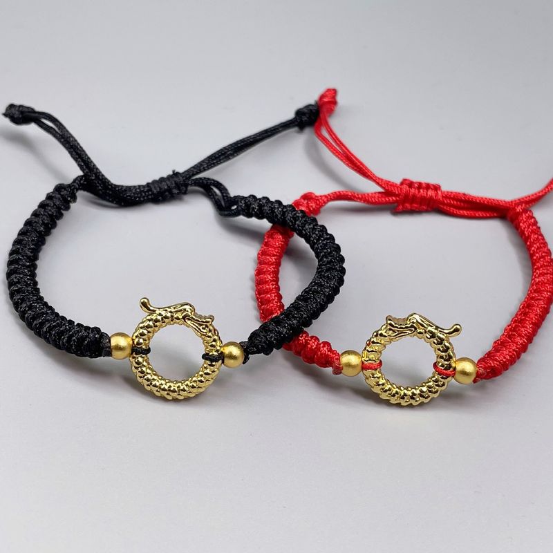 Fødselsår Drage Flettet Sort Og Rødt Reb Heldige Perler Kvindelig National Mode Niche Design Justerbart Armbånd_voghion.com