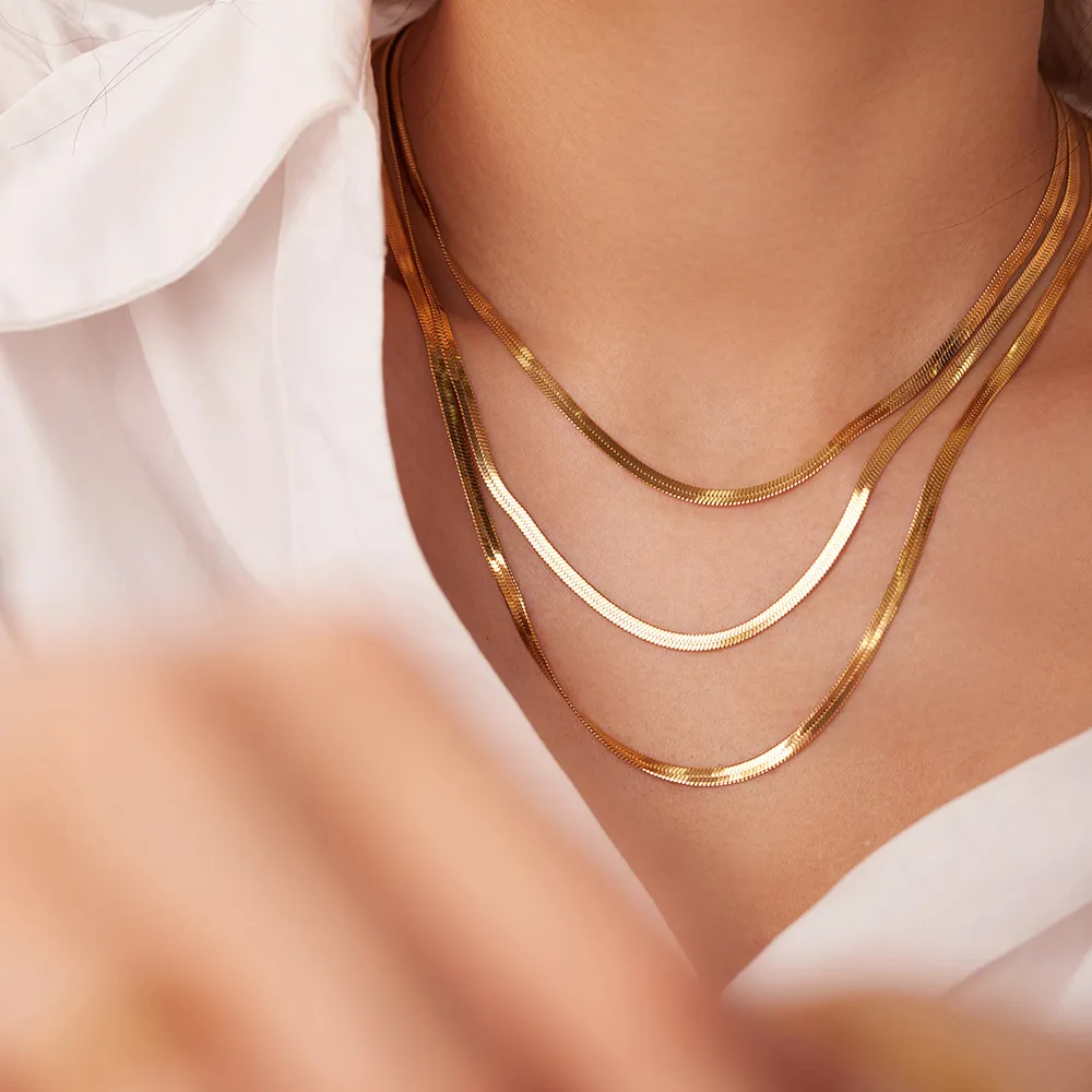 Three Layer Blade Chain Necklace Gold Plated Stainless Steel_voghion.com