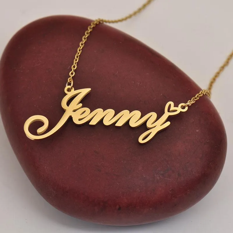 Pendant Necklaces Love Heart Wendy Name Necklace For Women Stainless Steel Gold & Sier Nameplate Femme Mother Child_voghion.com