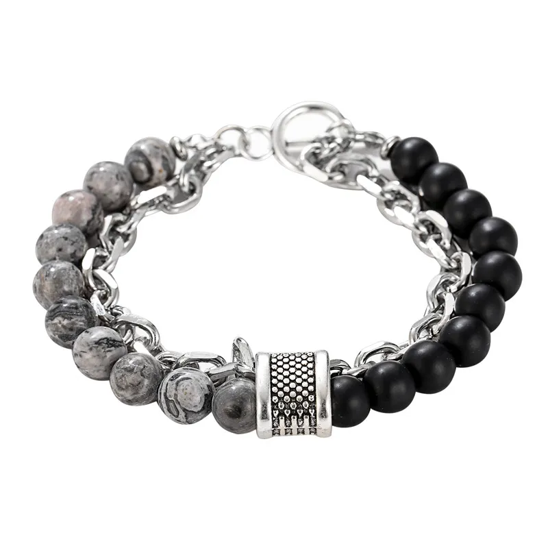Stone Beaded Chain Bracelet With Tiger Eye And Howlite Marble_voghion.com