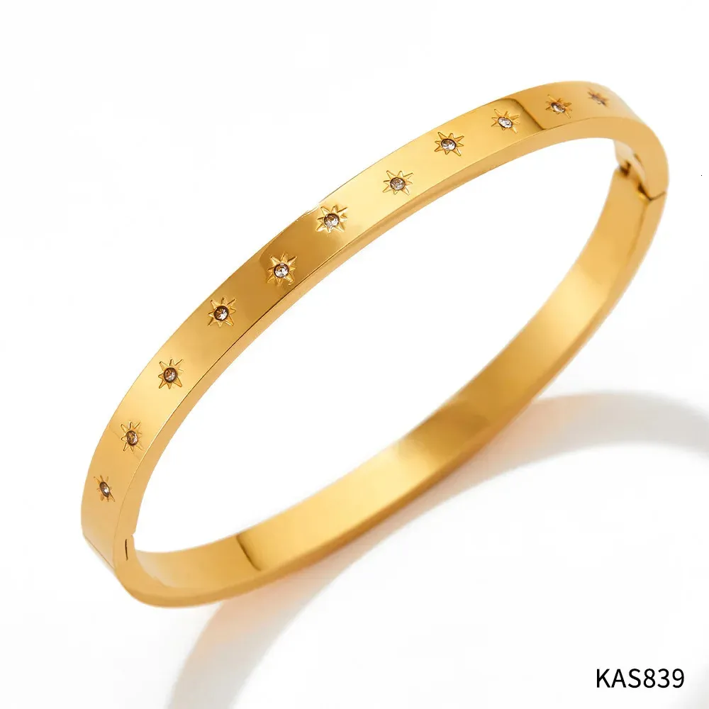 Bangle Bracelet Waterproof White Cubic Zirconia Gold Plated_voghion.com