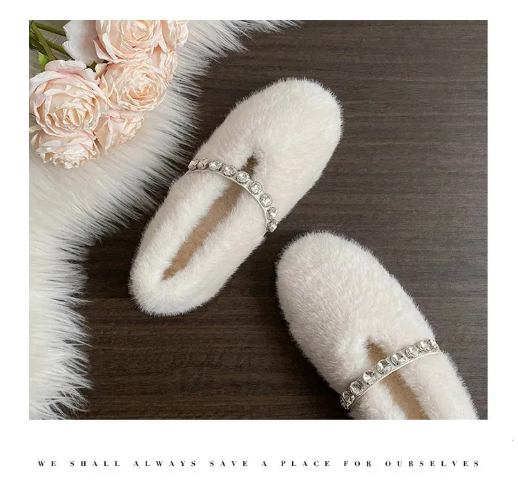 Fashion Leopard Fur Ballet Apartment Water Dia Buckle With Mary Jane Shoes Womens Winter Warm Plush Shallow Load 241122_voghion.com
