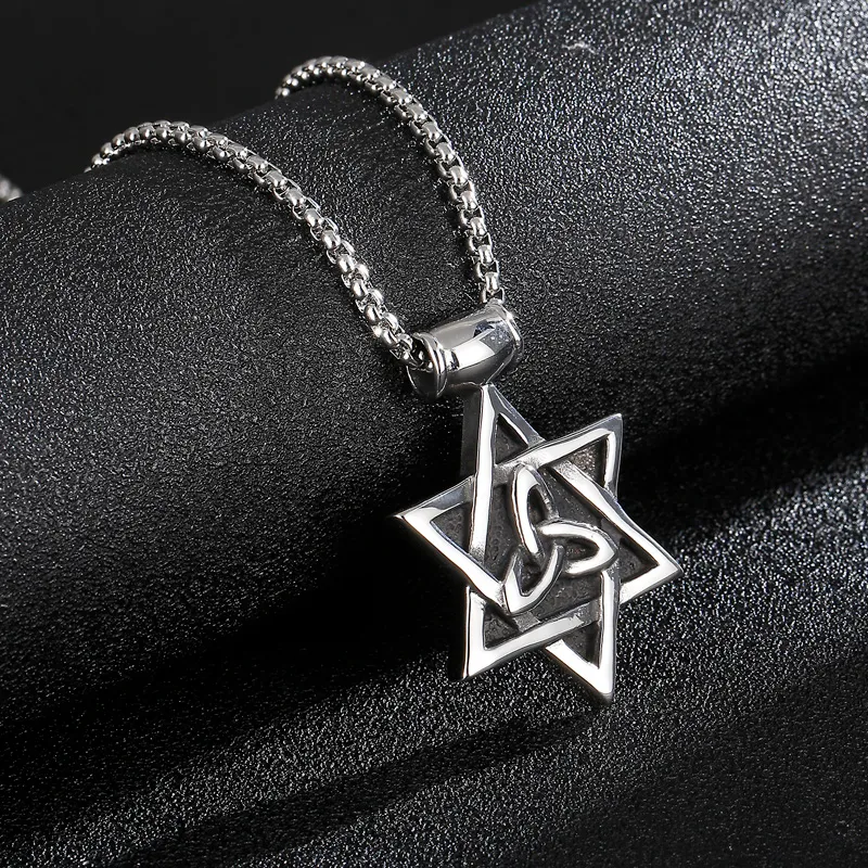 Collana con ciondolo a sei punte in acciaio inox per uomo_voghion.com