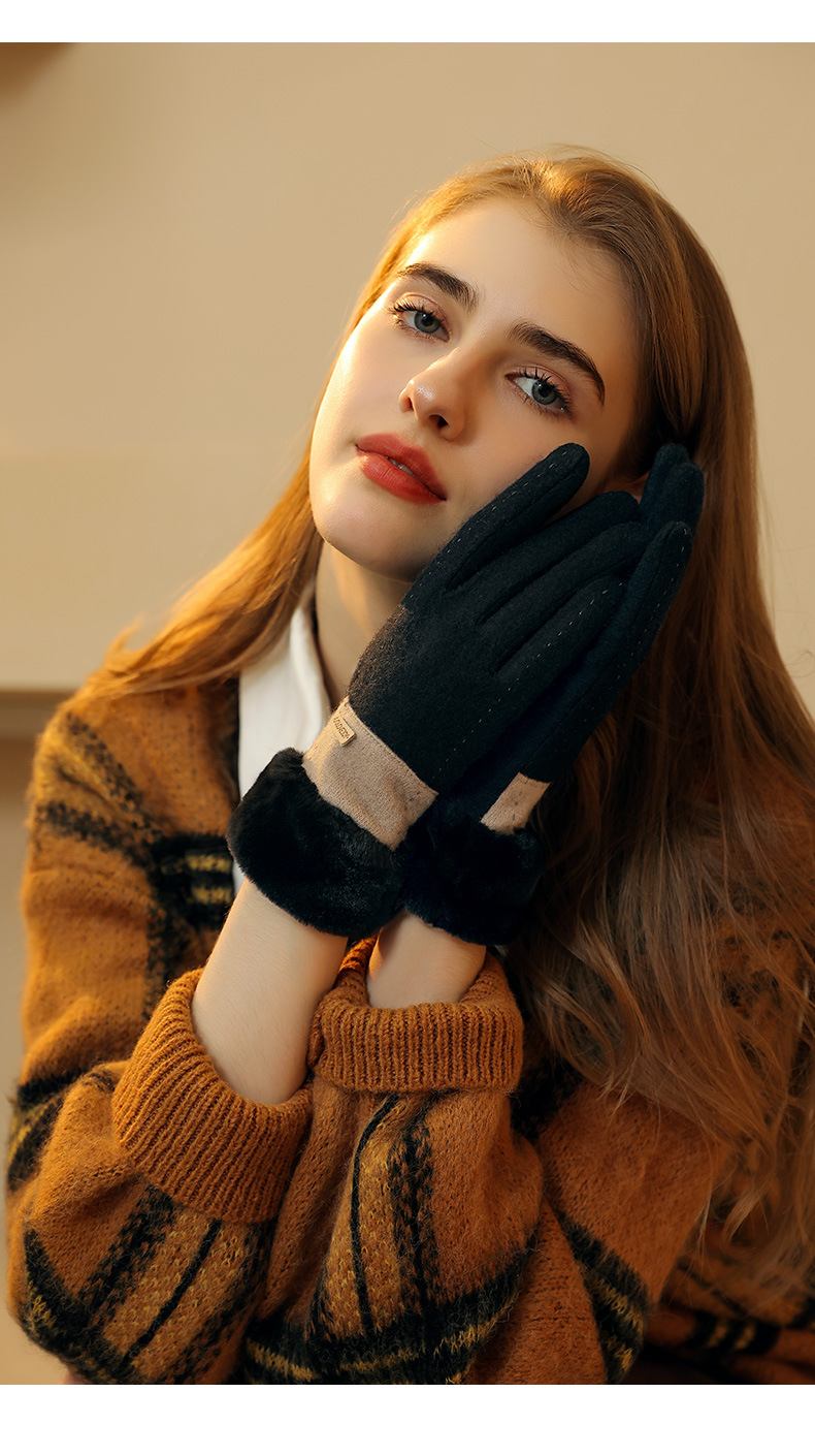 Gants en laine pour écran tactile, en velours et cachemire, pour le cyclisme et la conduite, nouvelle collection hiver 2023 pour femmes_voghion.com