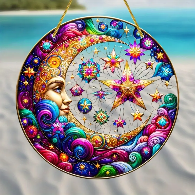 1 st Luna Decor akryl solfångare, 20x20 cm fönsterkonst, inflyttningspresent, nyckfull rum- och bardekor, sommardekoration för semesterscener_voghion.com