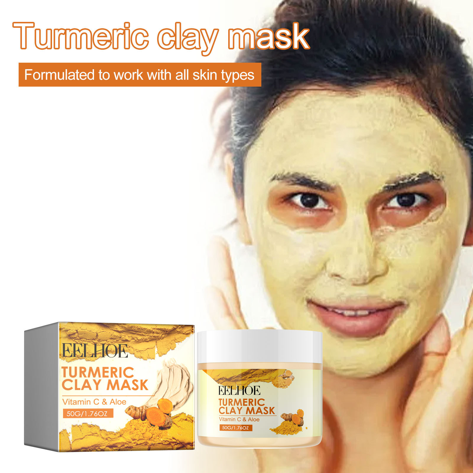 EELHOE  Deep Cleaning, Delicate Pore Skin Moisturizing, Turmeric Vitamin C Brightening Clay Mask_voghion.com