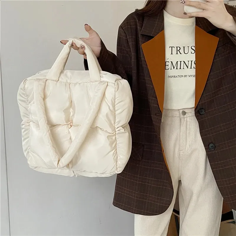 Borsa a tracolla gonfia da donna, trapuntata, in cotone spaziale, imbottita, in piuma, grande capacità, borsa a mano invernale per la spesa_voghion.com