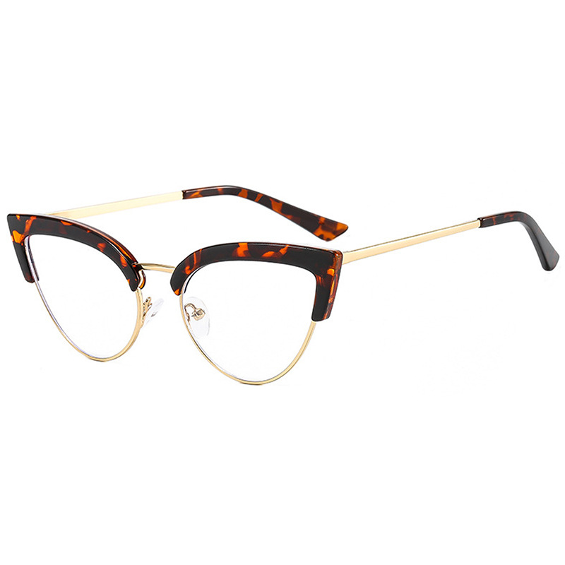 New Retro Cat Eye Metal Anti Blue Light Glasses Frame Internet Famous Same Style Plain Face Fashionable And Personalized Flat Light Mirror_voghion.com