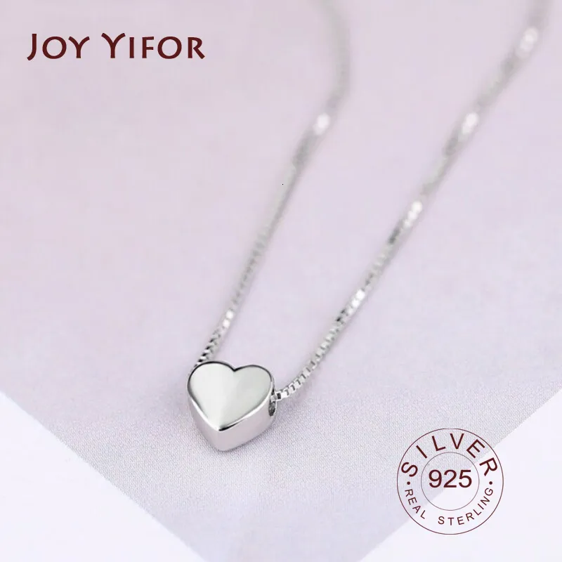 Collares de moda minimalistas con colgante liso en forma de corazón de plata esterlina, bonito collar con dije para mujer 230426_voghion.com
