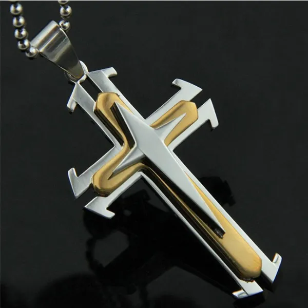 Collier pour homme avec pendentif en forme de croix et chaîne en plaqué or_voghion.com