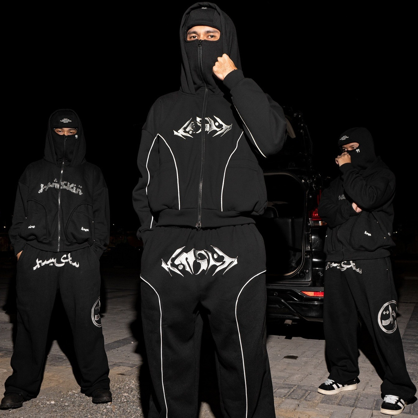 Winter New Ins Style High Street Hoodie Unisex Double Hood Ninja Mask Hooded Sweatshirt And Sweatpants