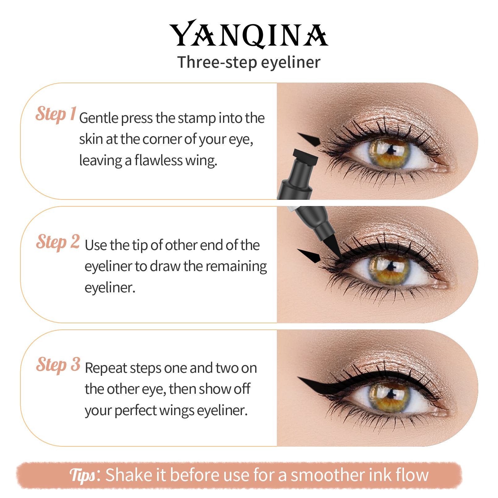 YANQINA Seal vandfast og ikke-udtværende dobbeltstempel eyeliner makeup_voghion.com
